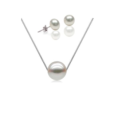 Parure Collier et Boucles d'oreilles Femme Argent 925/1000 et Perle de Culture d'eau douce Blanche
