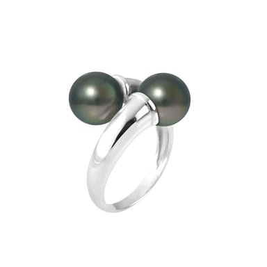 Bague Double Perles de Tahiti 8 mm et Argent 925/1000