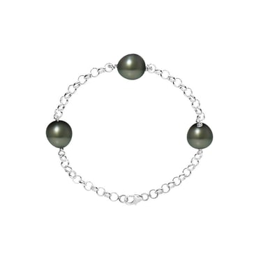 Bracelet 3 Perles de Tahiti 9 mm en Argent 925/1000