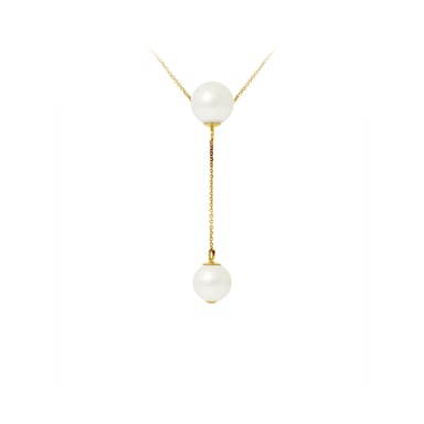 Collier ras du cou Femme 2 Perles de culture d'eau douce Blanche 8-9 mm AA et Or jaune 750/1000