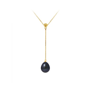 Collier ras du cou Femme Perle de culture d'eau douce Noire 9 mm AA et Or jaune 750/1000