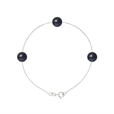 Bracelet Femme 3 Perles de culture d'eau douce Noires AA et Or Blanc 750/1000