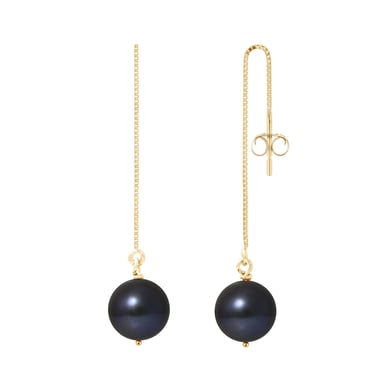 Boucles d'Oreilles Femme Pendantes Perles de Culture Noires et or jaune 750/1000