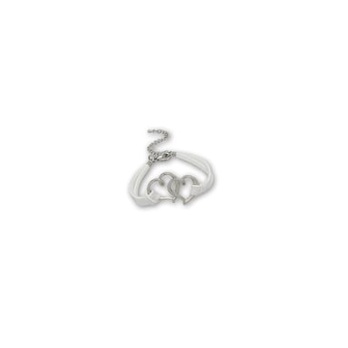 Bracelet Double Coeur en Suèdine Blanc et Plaqué Rhodium