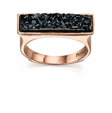 Fiorelli Fashion Rose Gold Plated Black Crystal Square Top Ring