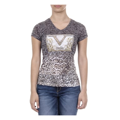 V 1969 Italia Damen T-Shirt mit kurzen Ärmeln V-Ausschnitt Schwarz EVELYN