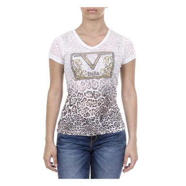 V 1969 Italia Damen T-Shirt mit kurzen Ärmeln V-Ausschnitt Weiß EVELYN