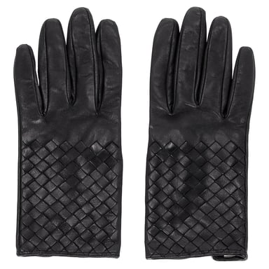 Bottega Veneta Intrecciato Handschuhe aus schwarzem Leder