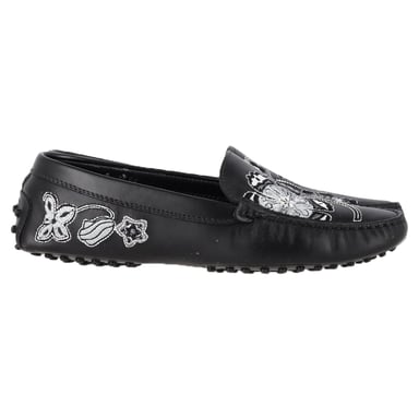 Tod's Bestickte Slipper aus schwarzem Leder