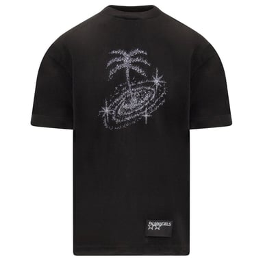 Schwarzes T-Shirt mit glitzerndem Galaxy-Design von Palm Angels