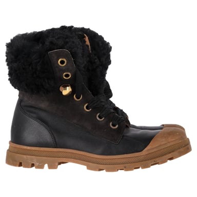 Chloé Shearling Kampfstiefel aus schwarzem Leder und Wildleder