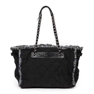 Horizontal Tweed Fringe Chain Tote  Umhängetasche