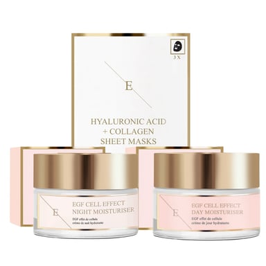 EGF Cell Effect Day Moisturiser 50ml+EGF Cell Effect Night Moisturiser 50ml + Hyaluronsäure & Kollagen Maske - 3 Blatt