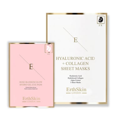 Hyaluronsäure- und Kollagenmaske - 3 Blatt + Rose Blossom Glow Hydro-Gel Eye Pads 5 X 2