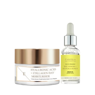 Hyaluronsäure & Kollagen Tagescreme 50ml + Bienengift + Manuka Honig Serumöl 30ml