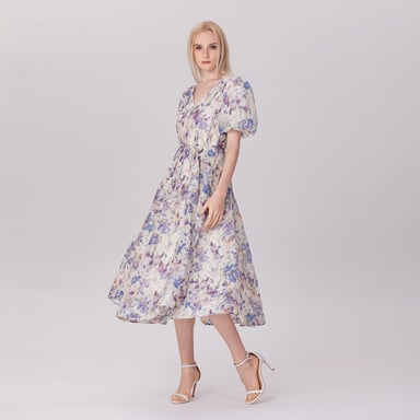 Fit-and-Flare-Kleid aus Tee-Organza mit Blumenmuster