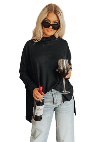 Schwarzes Cowl Neck Shift Tunika-Top