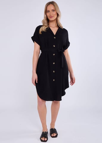 Gini London Utility-Hemdkleid aus Viskose, oversized, mit Gürtel - Schwarz