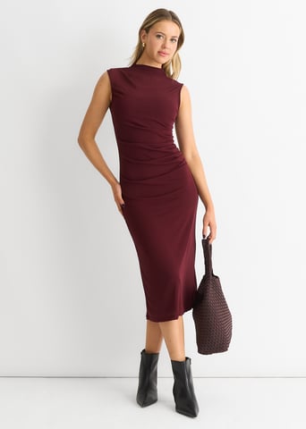 Einfarbiges Midikleid aus gerafftem Jersey