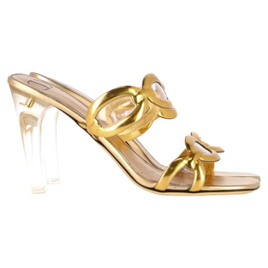 Valentino Kette 1967 110mm Pantoletten aus goldfarbenem Leder