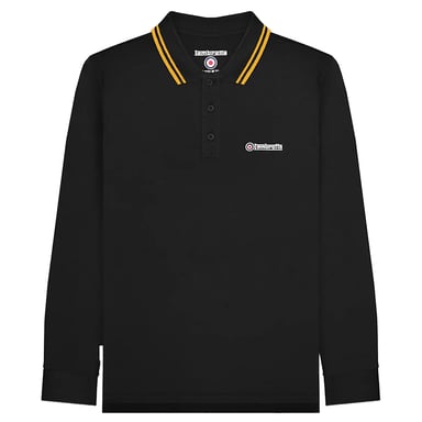 Lambretta - Poloshirt Mit kontrastfarbenen Streifen für Herren Langärmlig (Schwarz)