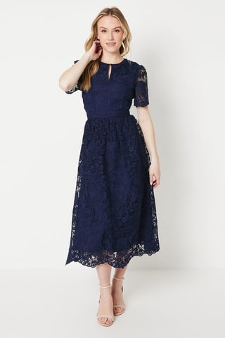 Occasion Lace Collared Midi Dress