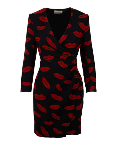 Saint Laurent Lippenprint-Seiden-Wickelkleid