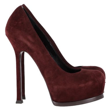 Saint Laurent Tribtoo Plateau-Pumps aus burgunderfarbenem Wildleder