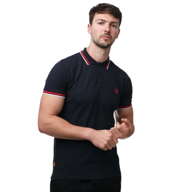 Timberland - Poloshirt Mit kontrastfarbenen Streifen für Herren/Damen Unisex kurzärmlig (Marineblau)