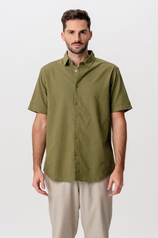 Kurzärmliges Leinenhemd - Kiwi