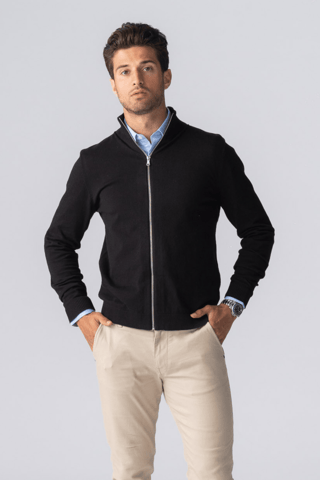 Pullover-Cardigan mit Reißverschluss – Schwarz