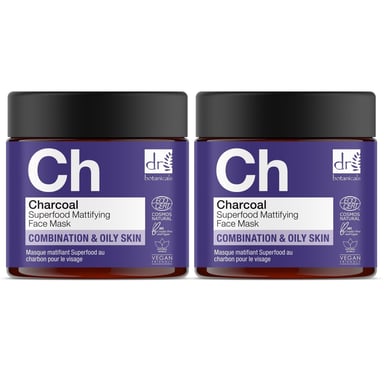 Dr Botanicals Aktivkohle Superfood mattierende Gesichtsmaske 60 ml x 2 Duo-Pack