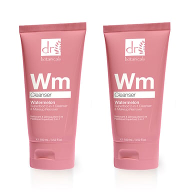 Dr Botanicals Wassermelonen Superfood 2-in-1 Reiniger & Make-up Entferner mit Glykol- und Salicylsäure sowie Milchsäure 100ml x 2 Duo-Pack