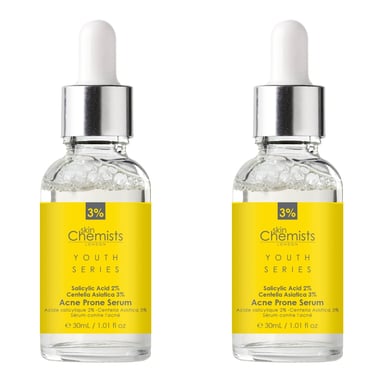 skinChemists Jugendserie Akneanfälliges Serum Salicylsäure 2%, Centella Asiatica 3% 30ml x 2 Duo-Pack