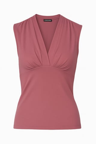 Ärmelloses, figurbetontes Top mit V-Ausschnitt in Dusty Rose – Weicher Viskose-Mischstoff