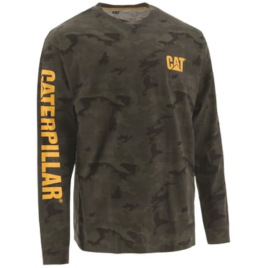 Caterpillar Markenzeichen Banner Langarm Baumwoll Herren Grün T-Shirt