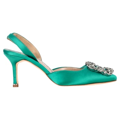 Manolo Blahnik Hangisi70 verzierte Slingback-Pumps aus grünem Satin