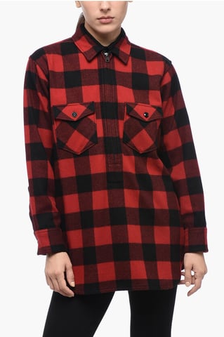 Halbreißverschluss-Shirt mit Karo-Motiv in Rot