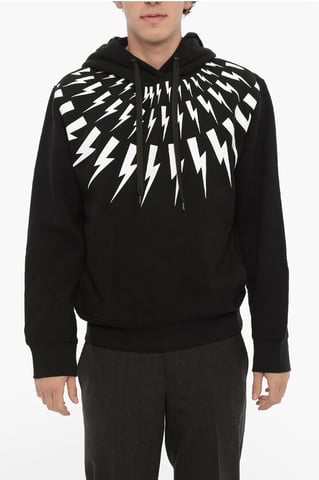 Neil Barrett Fairisle Thunderbolt Hoodie aus Fleece-Baumwolle - Schwarz