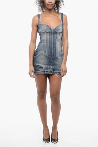 Denim-Minikleid mit Herzausschnitt in Blau