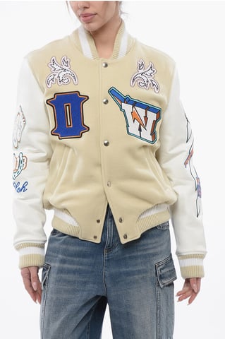 Wattierte THUNDERBOLT Bomberjacke mit Lederärmeln und Al in Beige