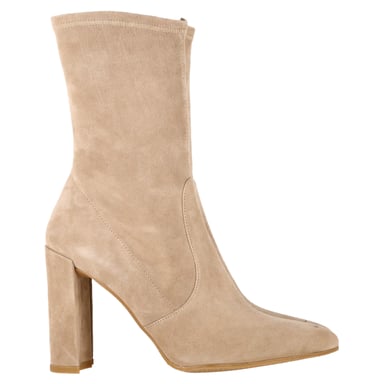 Stuart Weitzman Blockabsatz Ankle Boots aus beigem Wildleder