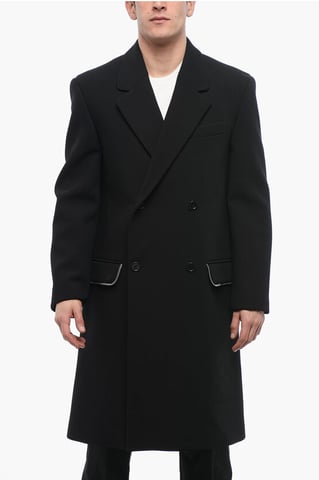Zweireihiger ZIP AROUND-Mantel aus Schurwolle in Schwarz
