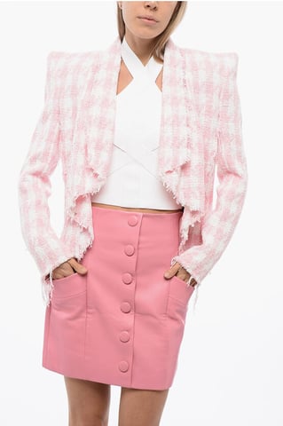 Tweed-Blazer mit Fransen in Pink