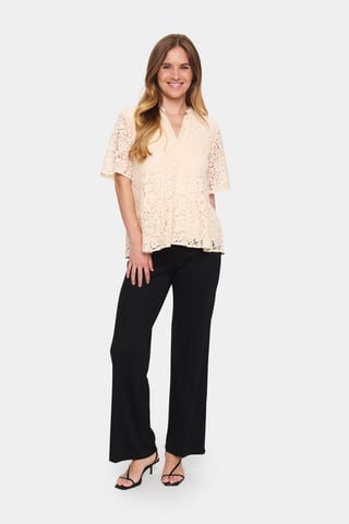 Kurzarm-Bluse Gerade Passform Creme