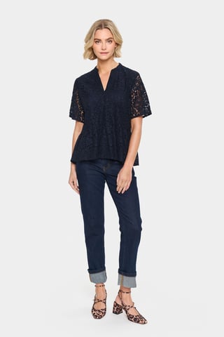 Kurzarm-Bluse Gerade Passform Night Sky dark blue