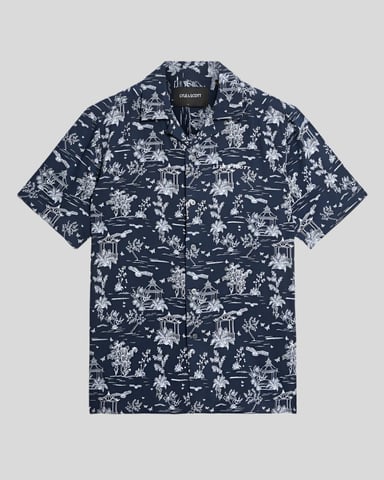 Lyle & Scott Resort-Hemd mit Botanical Garden-Print – Dunkelmarineblau