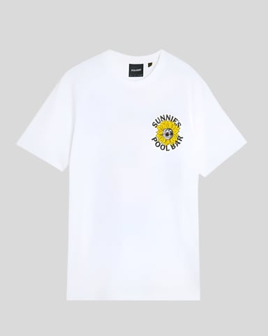 Lyle & Scott Sunnies T-Shirt mit Poolbar-Grafik – Weiß