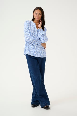 Langarm-Bluse Loose fit Blue/Chalk Graphic Print blue white