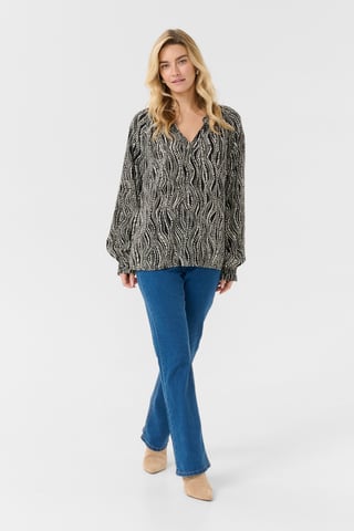 Langarm-Bluse Regular fit Black wavy dots